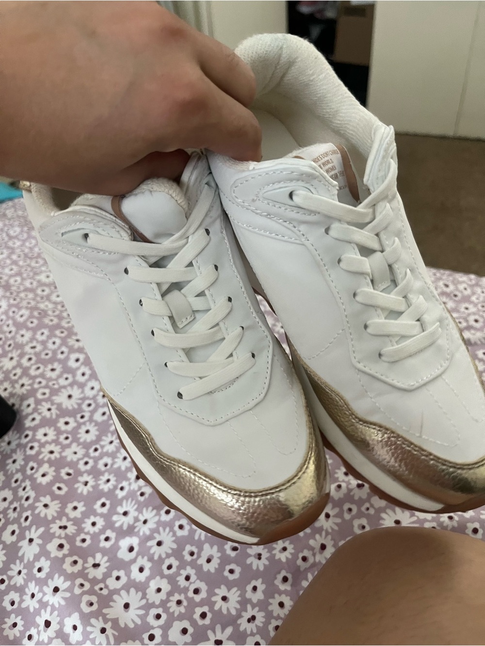 Anne Klein White Sneakers with Metallic Rose Gold Trim